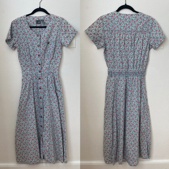 Vintage Liz Wear Floral Button Up Cottagecore Whimsical Midi Dress Size 4 Petite - Picture 4 of 11